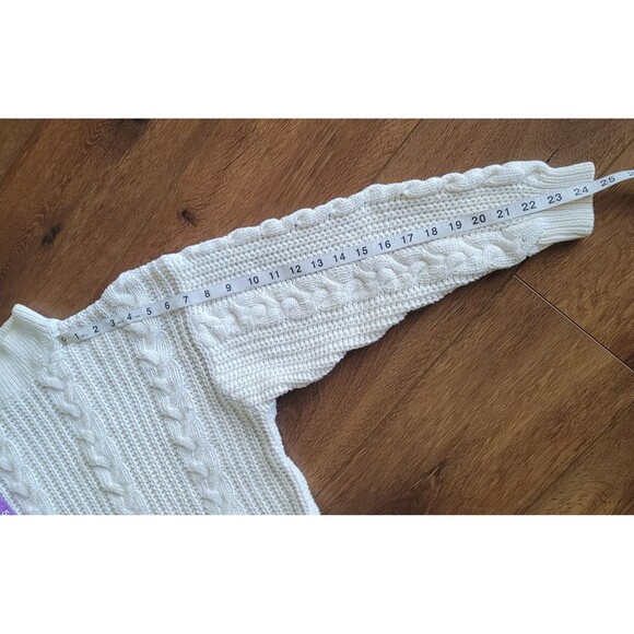 Vintage Cable Knit Sweater Womens S White Cream Mock Neck Fisherman 80s 90s - Picture 6 of 11